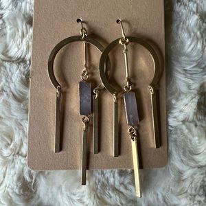 Gold Tone Earrings with Pink Quartz